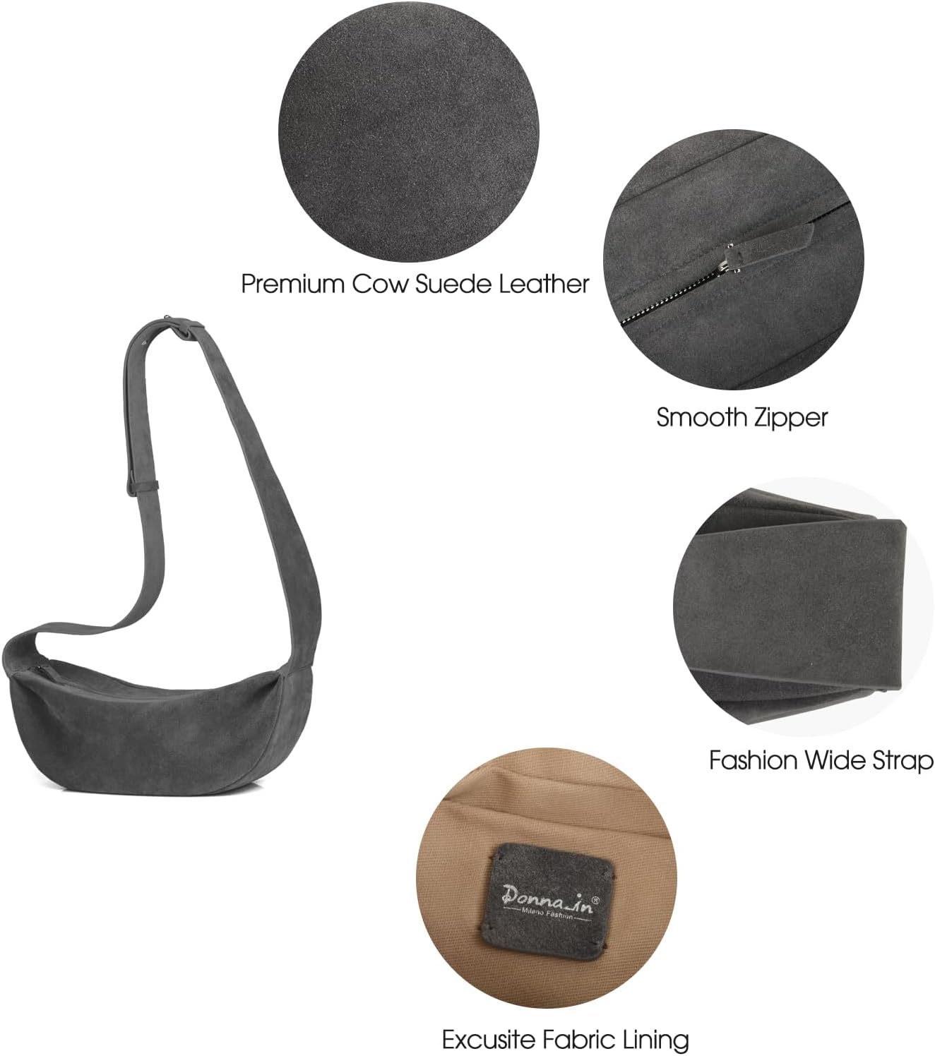 Premium Suede Leather Crossbody Sling Bags, Minimalist Hobo Bag for Women and High Mercerized Chest Bags with Wide Strap - Image 5