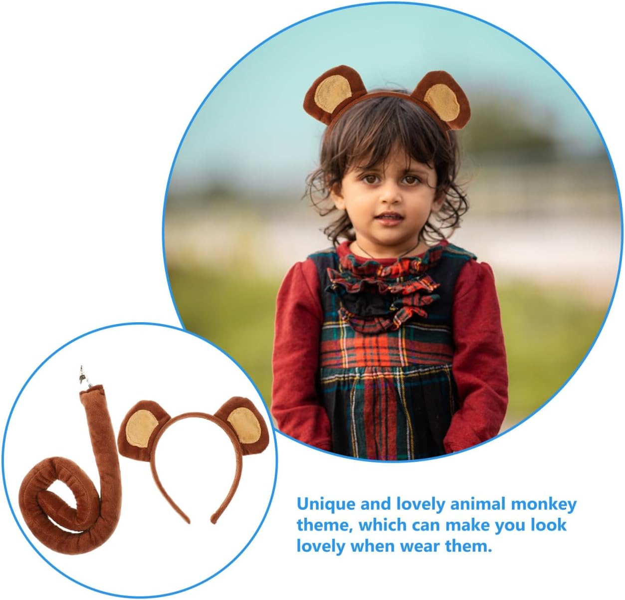 Totority Monkey Ear Headband And Tail Set, Adjustable Animal Cosplay Costume Accessories for Kids, Brown Fabric Monkey Ears And Tail for Jungle Party, Stage Performance, Photo Props - Image 9