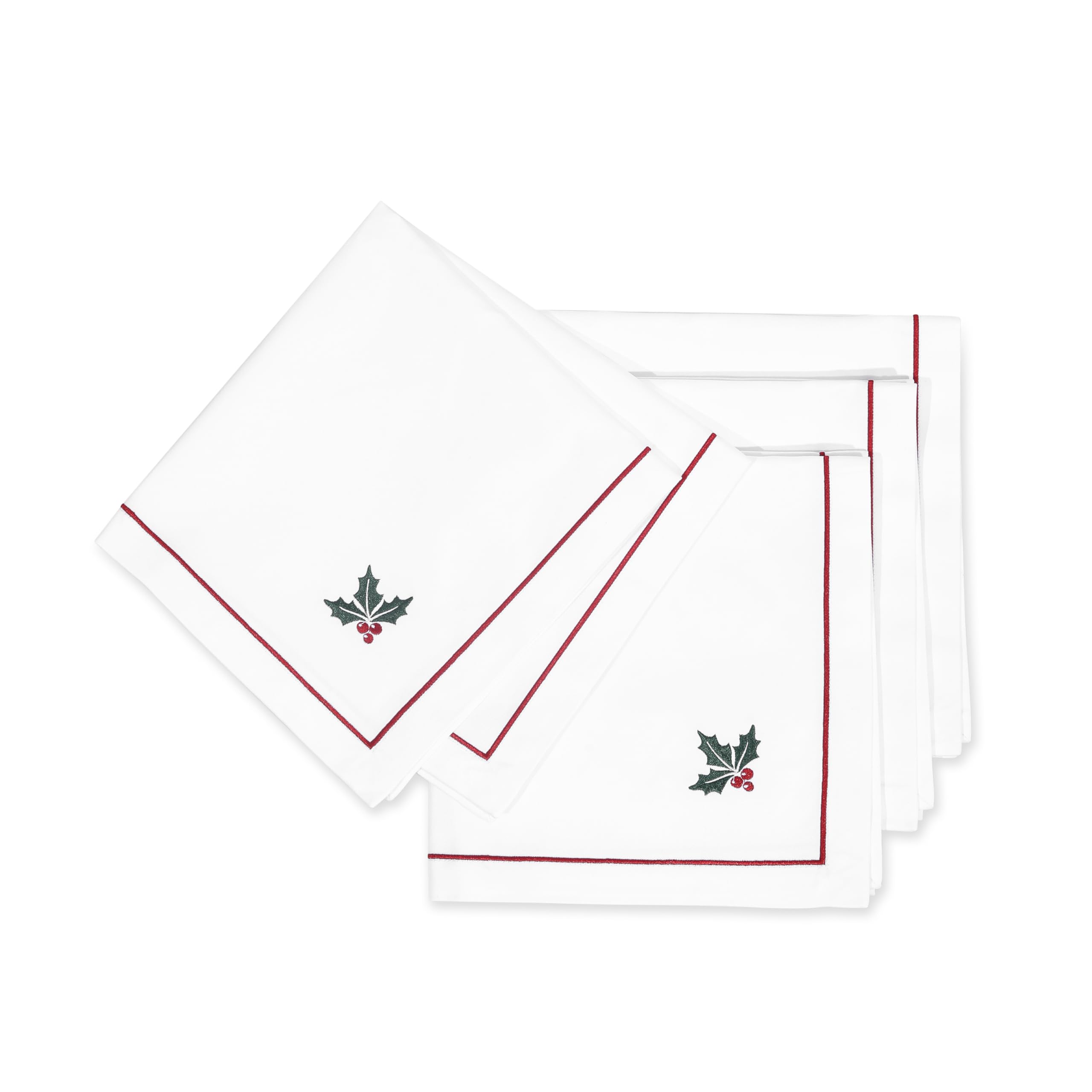 Hofdeco Premium Classic Christmas Holiday Cotton Cloth Napkins Set of 4, Washable Dinner for Christmas, Events, Parties, Embroidered Holly Red Green, 20