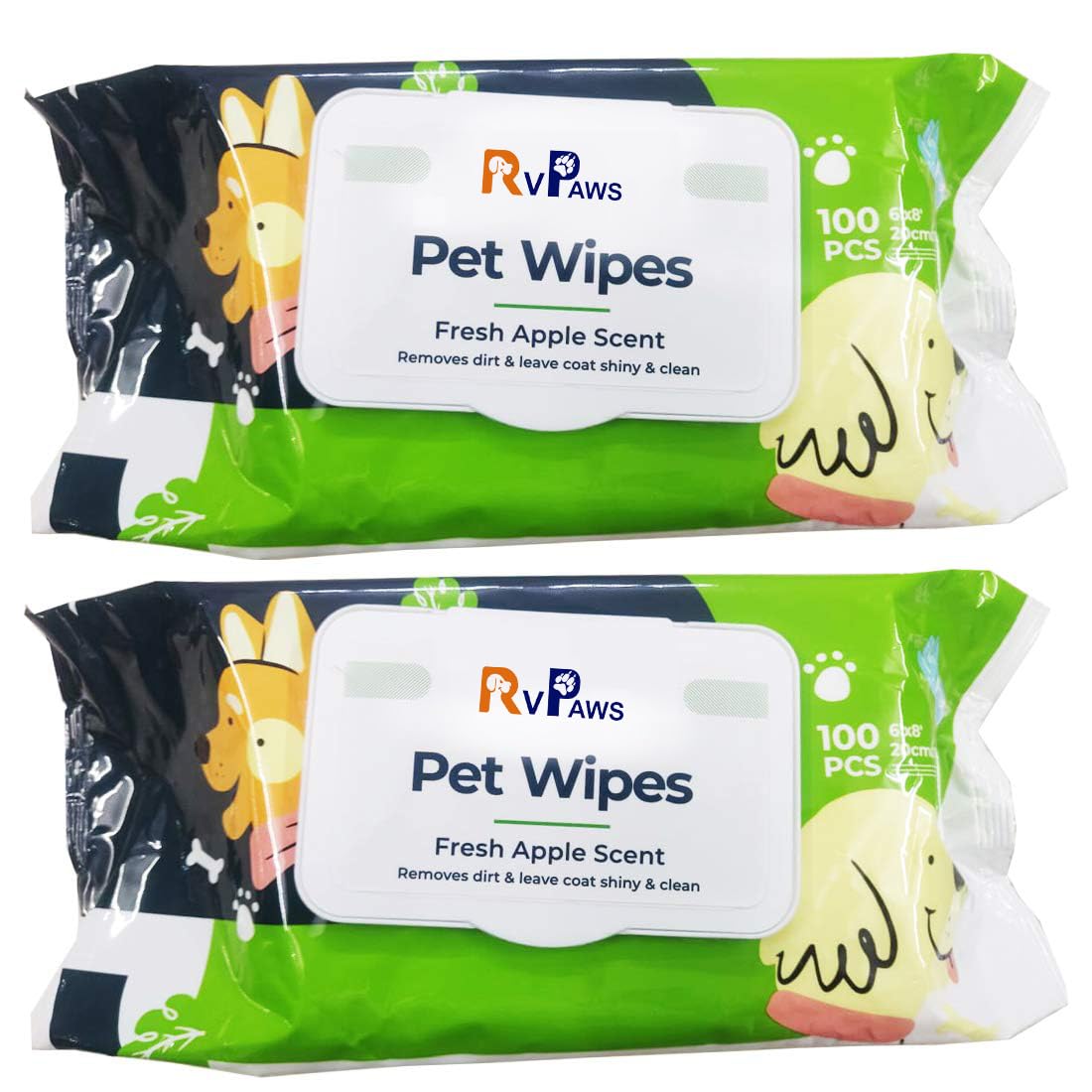 RvPaws Wet Pet Wipes for Dogs, Puppies & Pets with Fresh Apple Scent 6"x 8" (Pack of 100 Wipes) - Pack of 2 (B098F41F5J) Amazon Price History, Amazon Price Tracker
