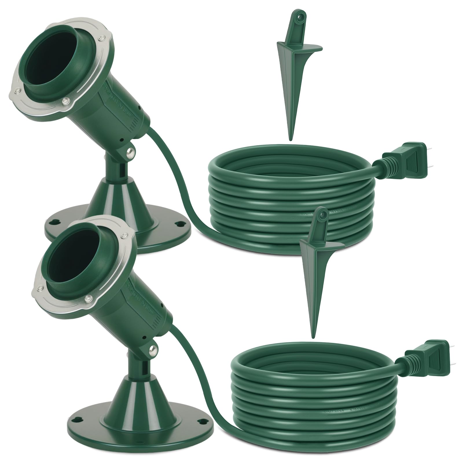 2 Pack Outdoor Waterproof Flood Light Holders with Stake & Wall Mount, ETL Listed 120V 8FT Cord, E26 Base for PAR38 Bulbs, Adjustable Landscape Spotlights for Yard, Garden, Halloween & Christmas