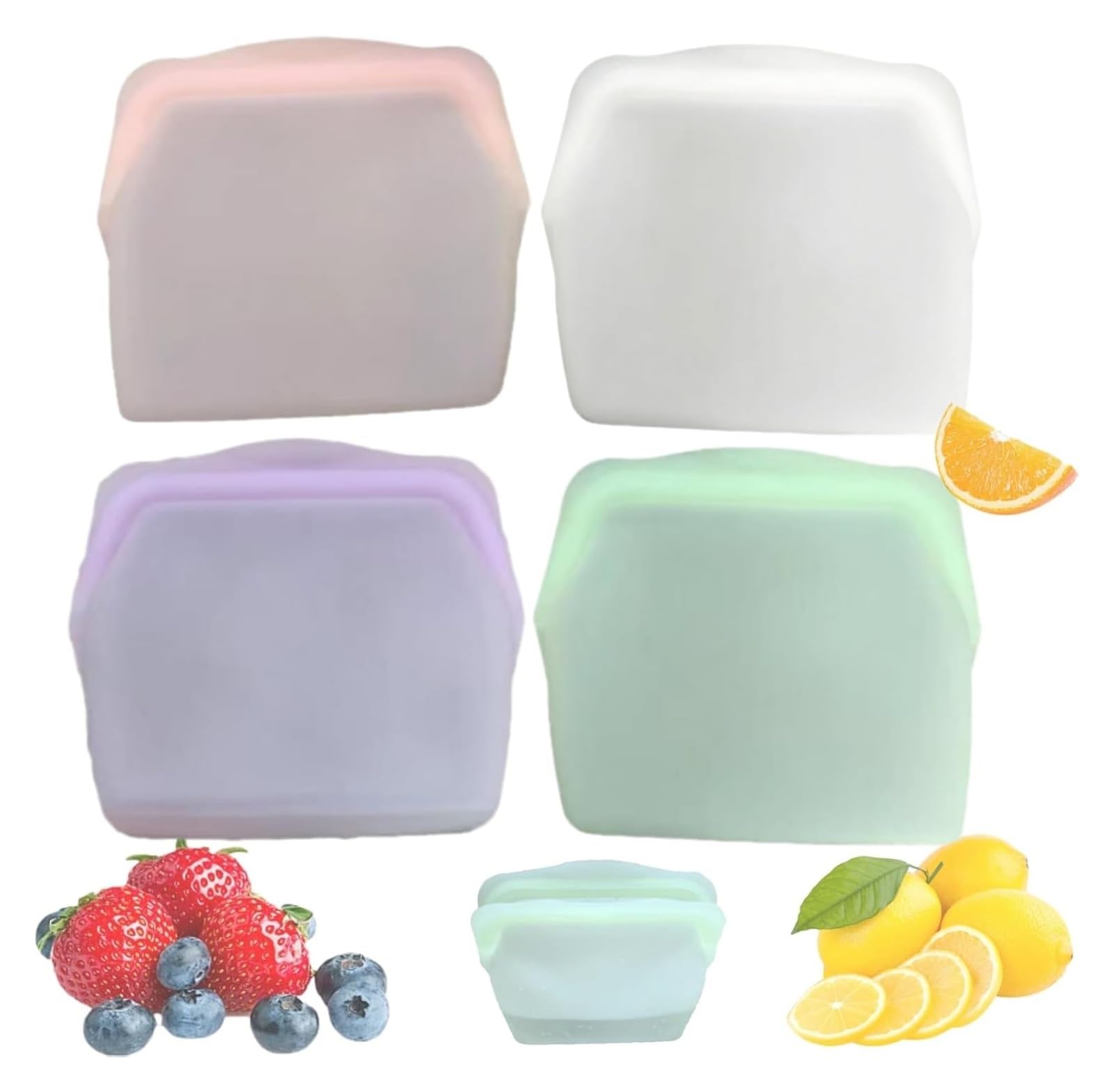 Everbag Silicone Food Storage Bags, Reusable Leak-Proof Upright Freezer Bags, Odour-Proof & High Temperature Resistant(4PCS,600ML)