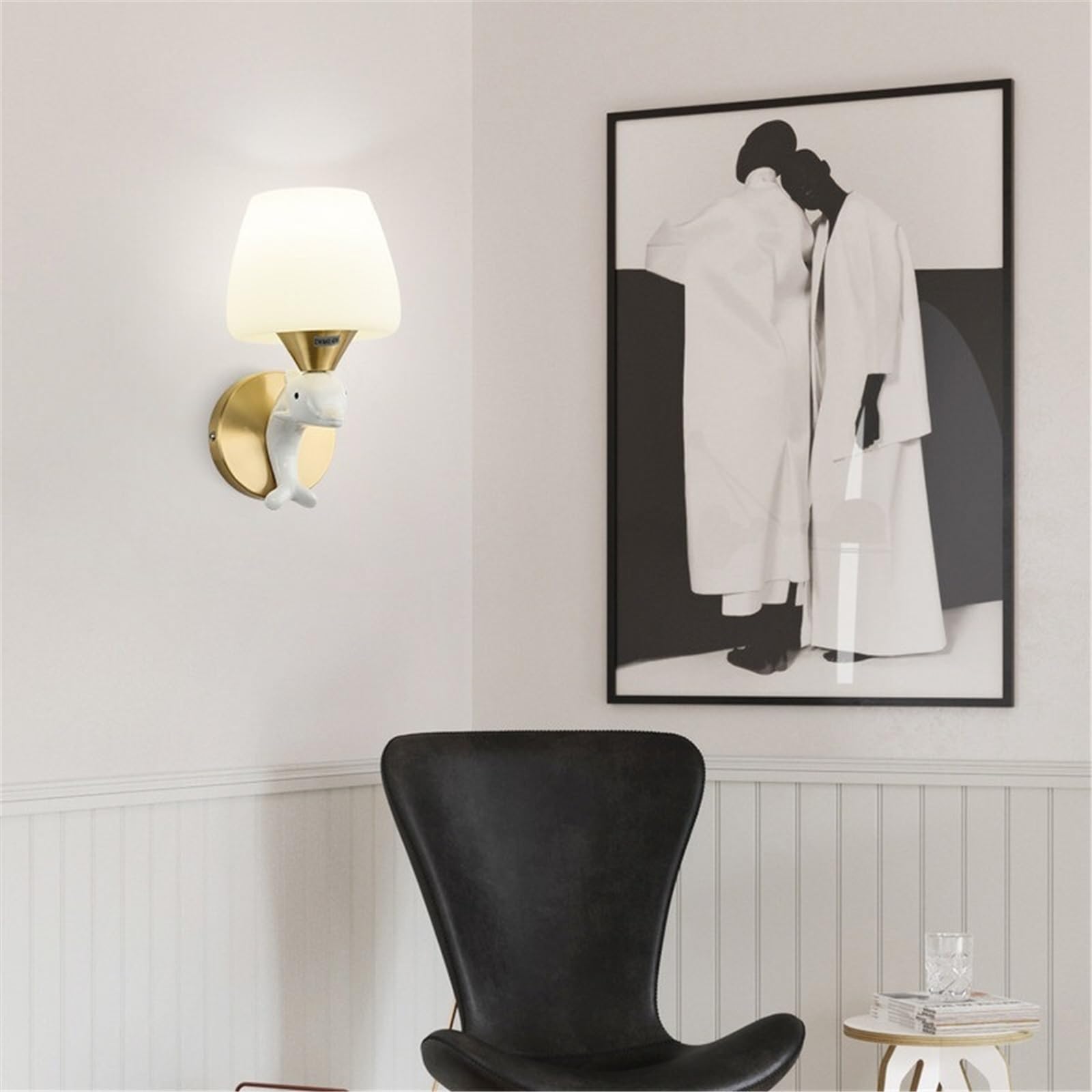Interna Sconces Lampada da parete con decorazione creativa for camera letto cornice in rame e statuetta