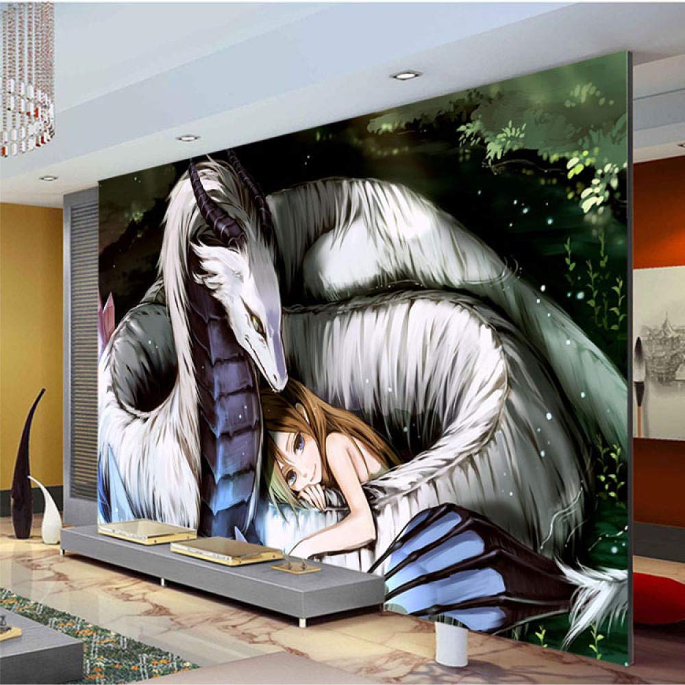 Papier peint personnalisé fille et dragon pour chambre d'enfant 200x140 cm