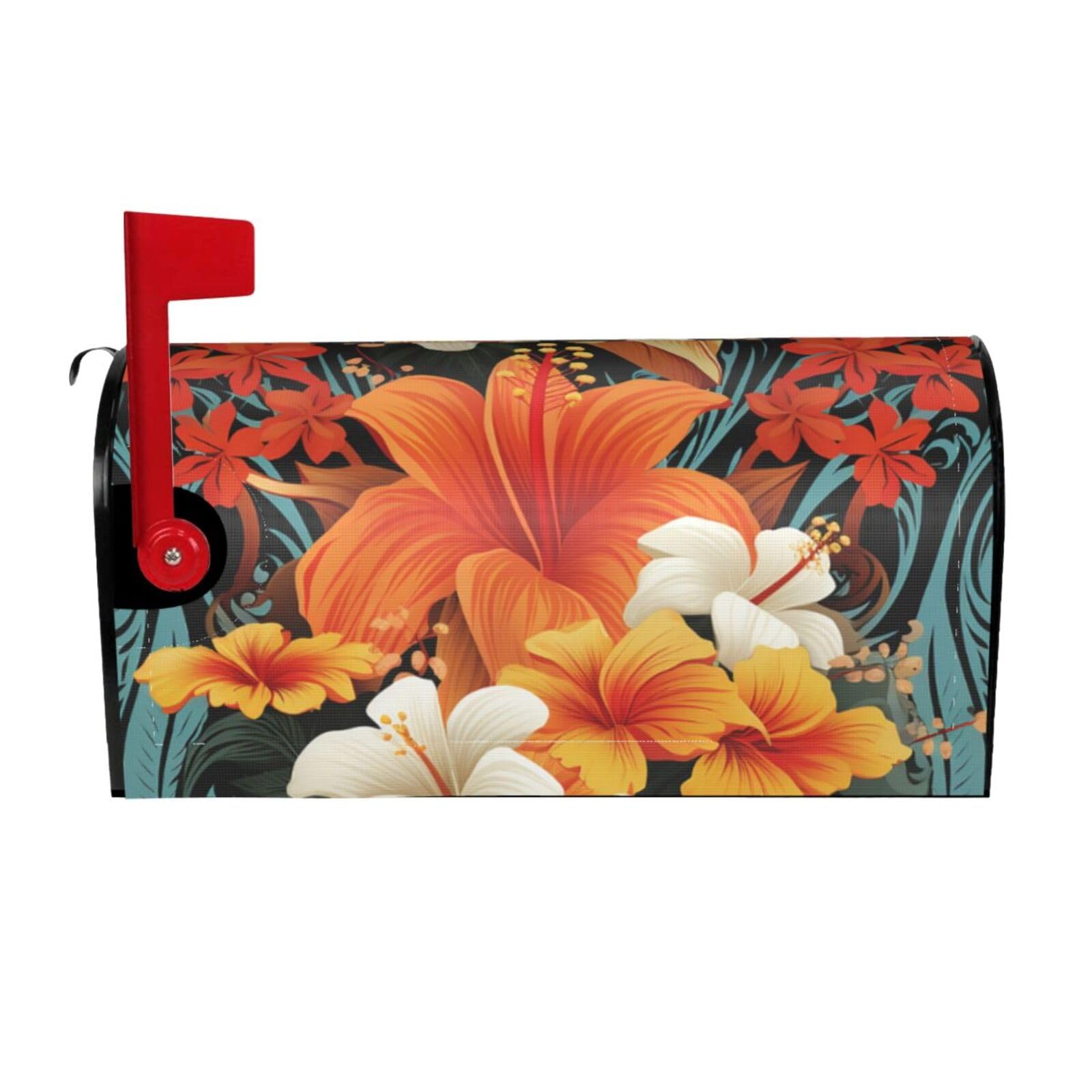 Flowers and Hawaiian Tribal Mailbox Covers Magnetic Wraps Post Letter Box Cover Garden Home Decor 25.5x21 in