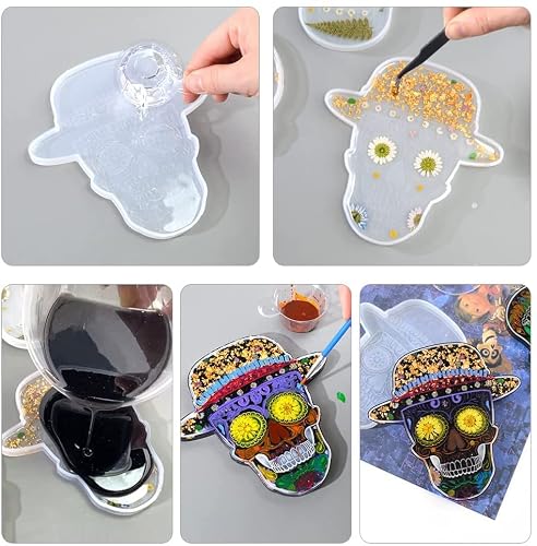Lyper 4Pcs Coaster Resin Mold, Silicone Epoxy Casting Molds Crystal Epoxy Resin Molds Diy Crafts Making Tool For Casting, Diy Glass Drink Cup Mats Candle Plates Drinkware Barware Home Decoration #TOP4