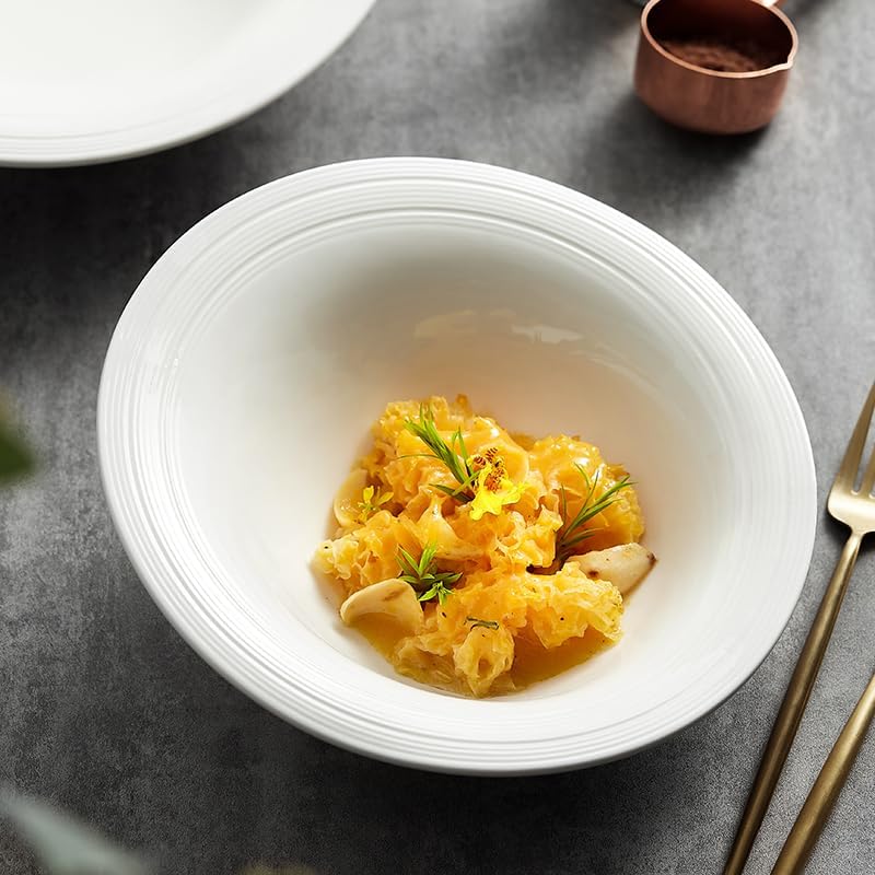 Piatti da Pranzo in Porcellana Bianca, Piatti Inclinati, Piatti da Portata per Insalata, Piatti da Portata per Dessert, Fruttiera, Stoviglie per Ristoranti, Utensili da C（M-One Size）