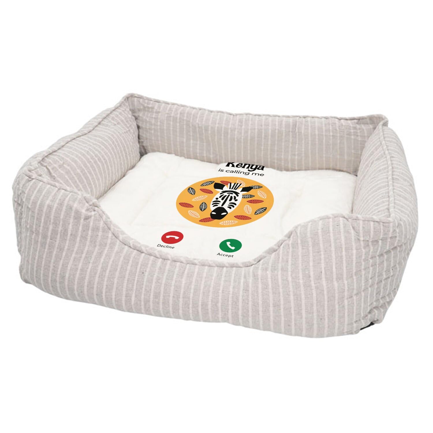 Panier pour chien déhoussable avec base antidérapante motif savane