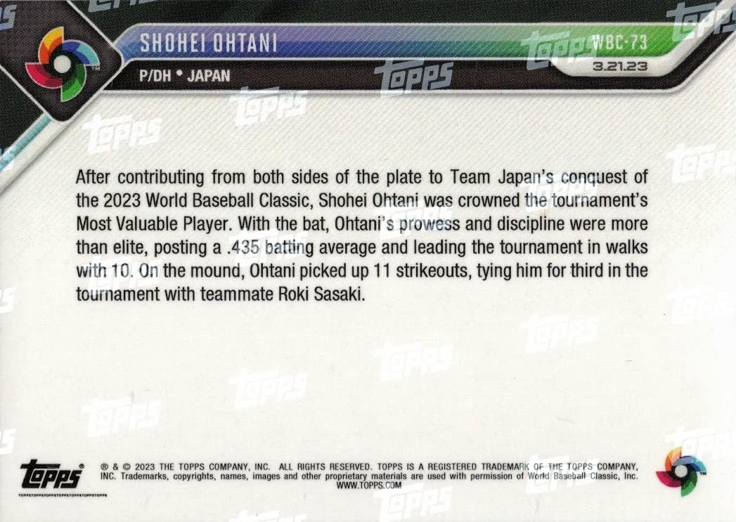 2023 Topps Now #WBC-73 Shohei Ohtani Baseball Card - Wins World Baseball Classic MVP Award
