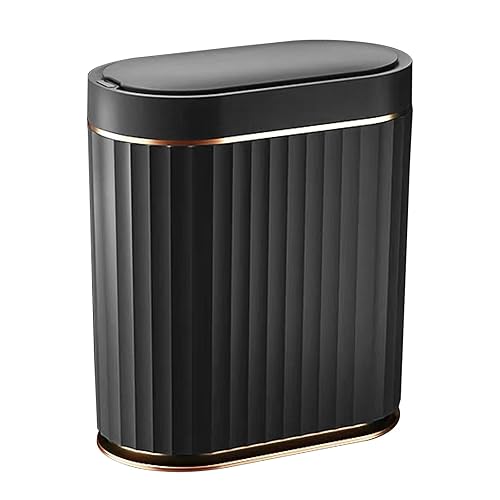 ELPHECO Black Bathroom Trash Can with Lid 2 Gallon Sensor Trash Bin, Automatic Narrow Garbage Can, Waterproof Smart Trash Can, Slim Motion Sensor Waste Bins for Bathroom, Living Room, Office - Black - 2 Gallon