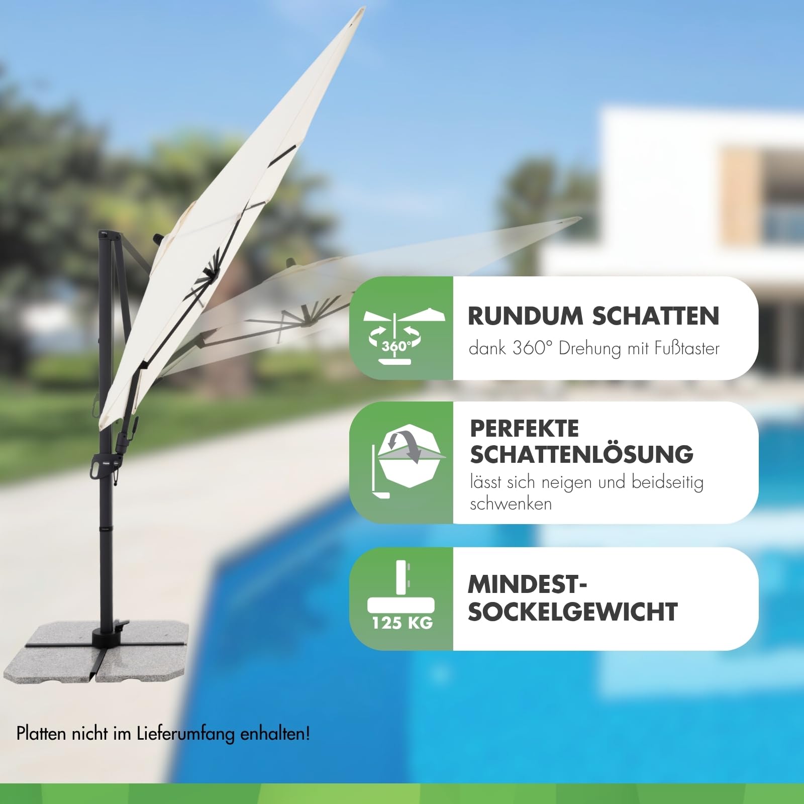Doppler Style Sonnenschirm für den Garten | Ampelschirm 220 x 300 cm in Natur | um 360° drehbar | Sonnenschirm groß mit Standkreuz | neig- und schwenkbarer Pendelschirm für Garten & Terrasse