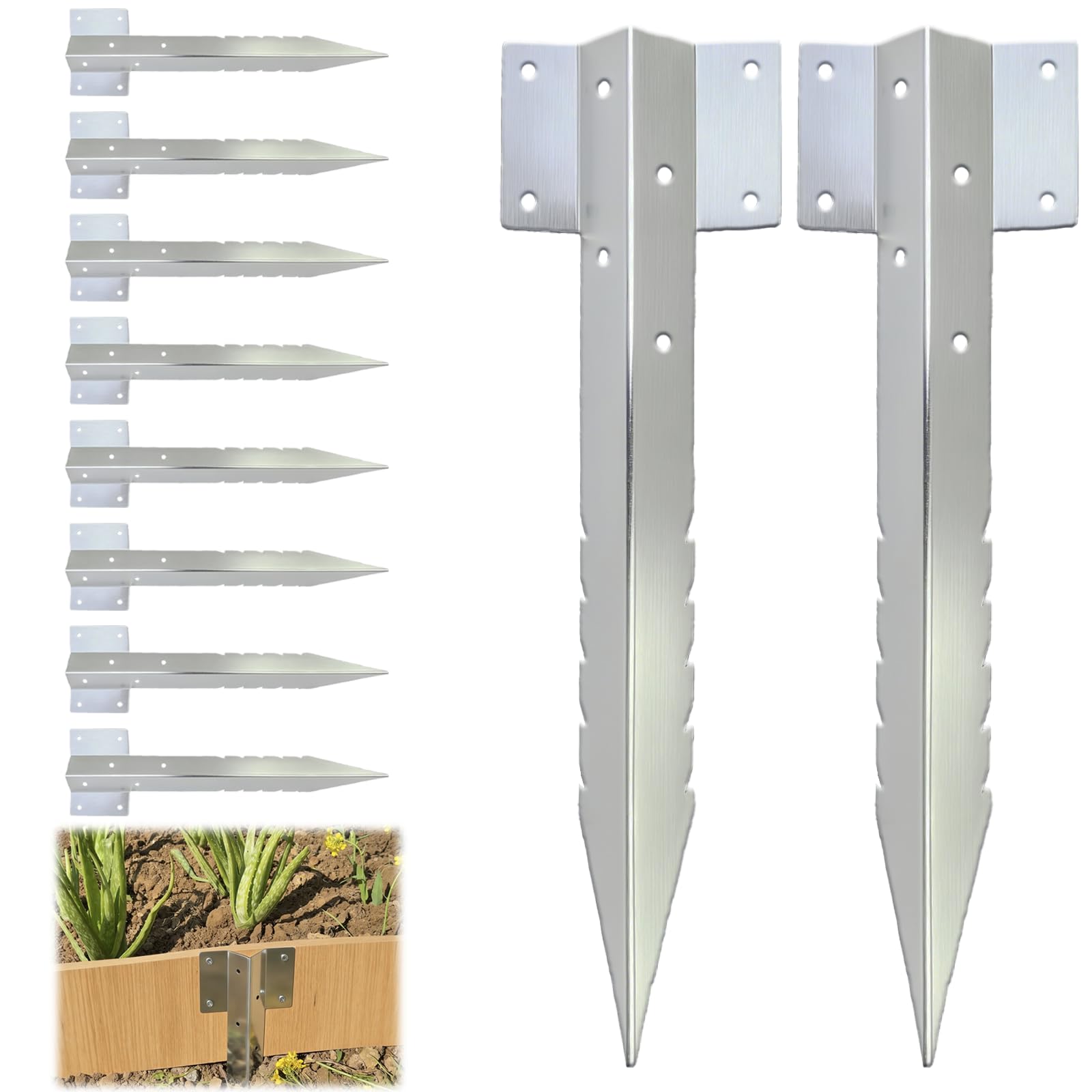 10 Pack Railway Sleeper Brackets,41cm Driveway Metal Heavy Duty Edging Fixings,Galvanised Steel Timber Sleeper Stakes for Garden Edging,Jagged Railway Garden Edging Fixings for Wood,Raised Bed