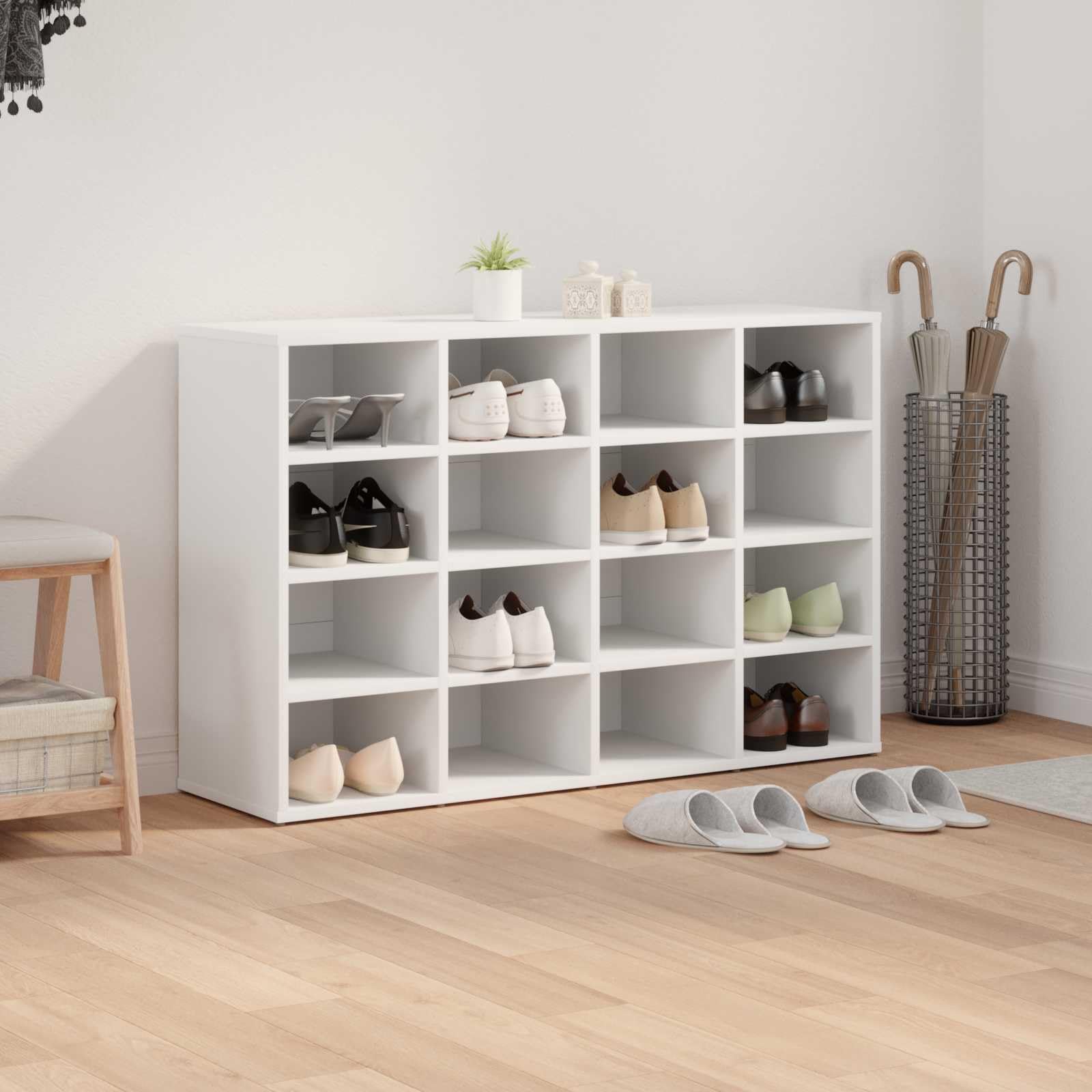 Scarpiera con mensola bianca, 103 x 30 x 67 cm, in legno, scarpiera stretta, con ripiani per corridoio, ingresso, per scarpe da ginnastica e stivali