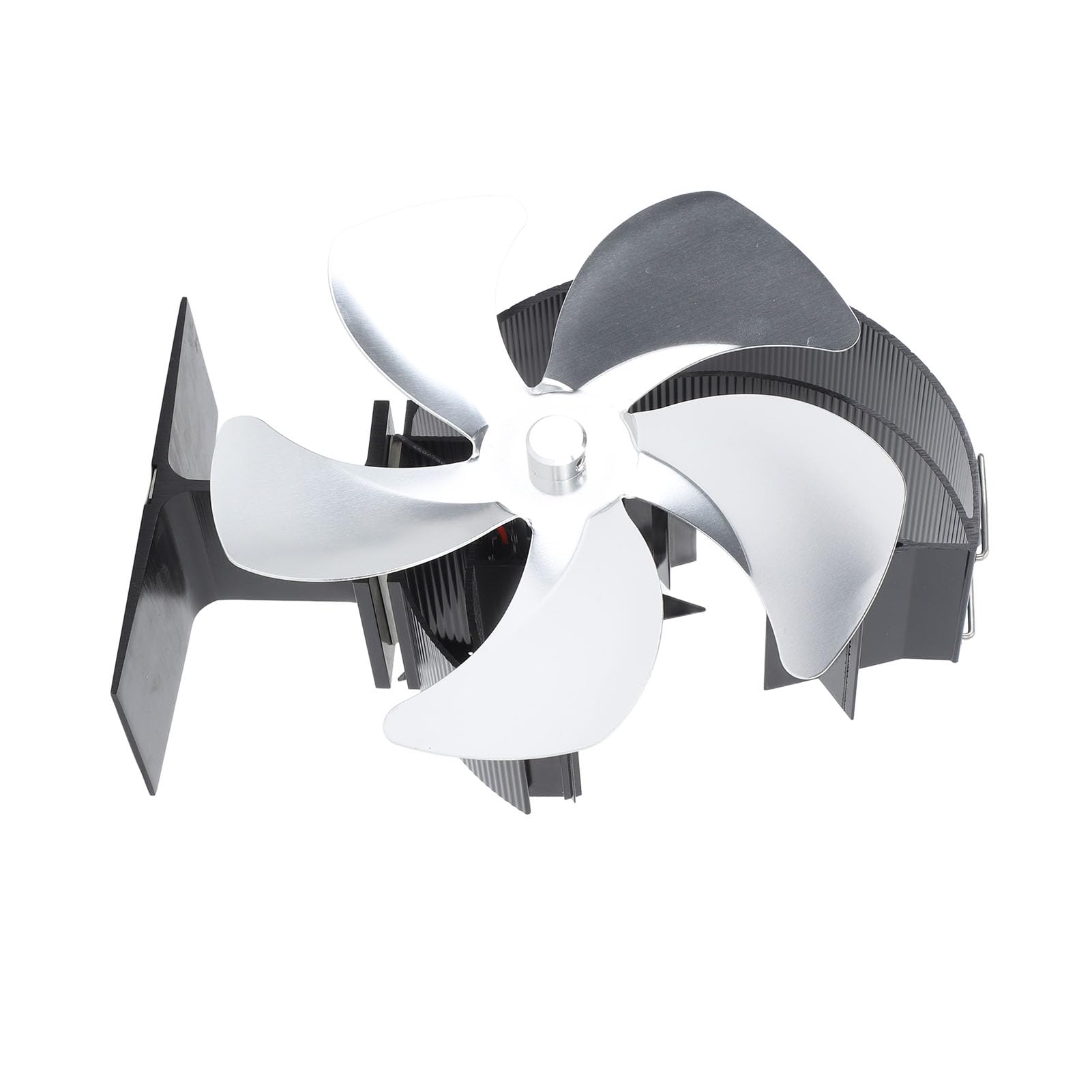 Hyuduo Ventilatore a Calore per Stufa a Legna, 5 Pale, Ultra Silenzioso, in Lega di Alluminio, per Campeggio, Pesca Sul Ghiaccio, Camino (SILVER)