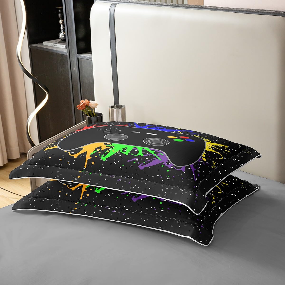 Juego de funda de edredón para niños, 100 % algodón, tamaño doble, juego de ropa de cama con diseño de mando de videojuegos, para adolescentes, niños y hombres, funda de edredón moderna con estampado