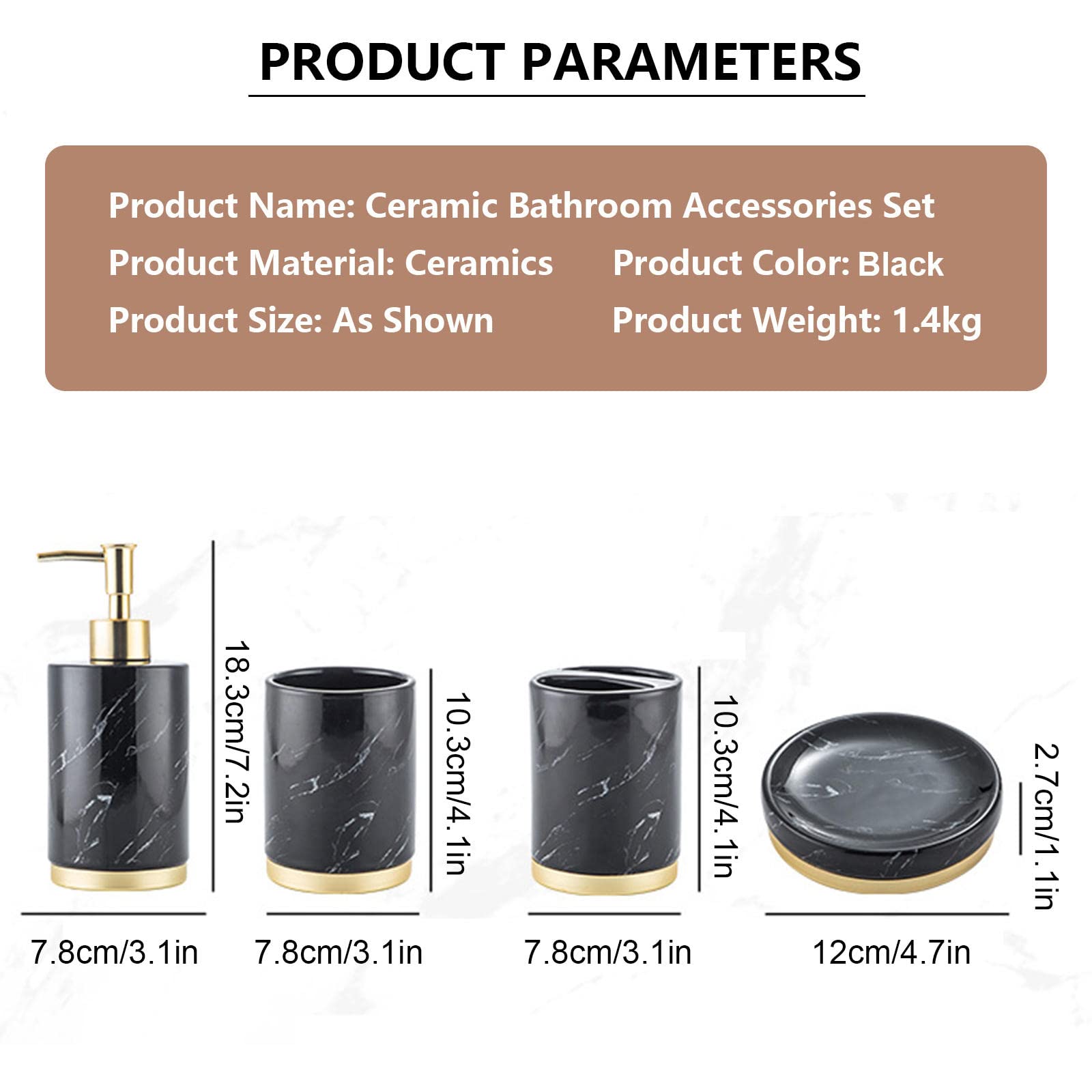 Juego de accesorios de baño, juego de accesorios de baño de cerámica, juego de baño de mármol de 5 piezas, ideas de regalo para el hogar para artículos de decoración del hogar (negro)