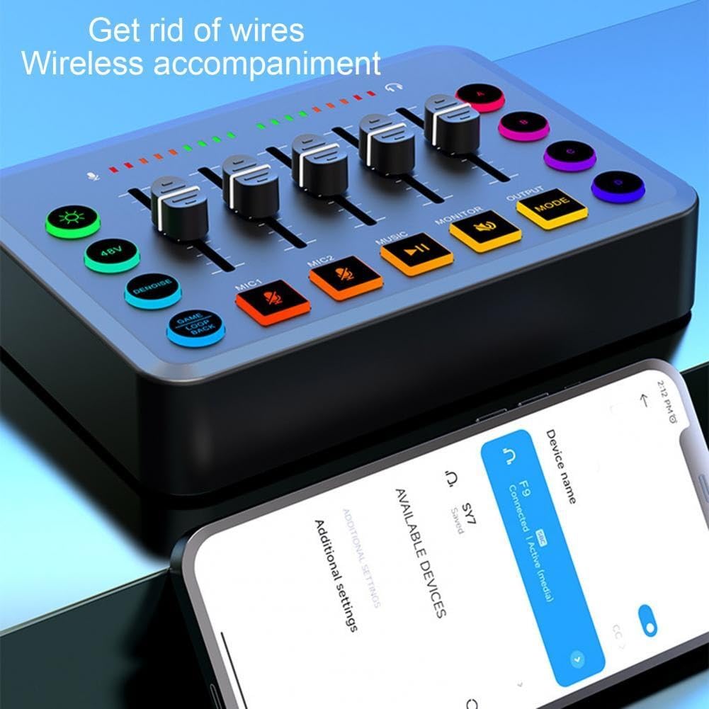 DJ-Controller, 3-teiliger Podcast-Mixer, RGB-Gaming-Mixer mit Bluetooth-Streaming-Schnittstelle, externe Soundkarte