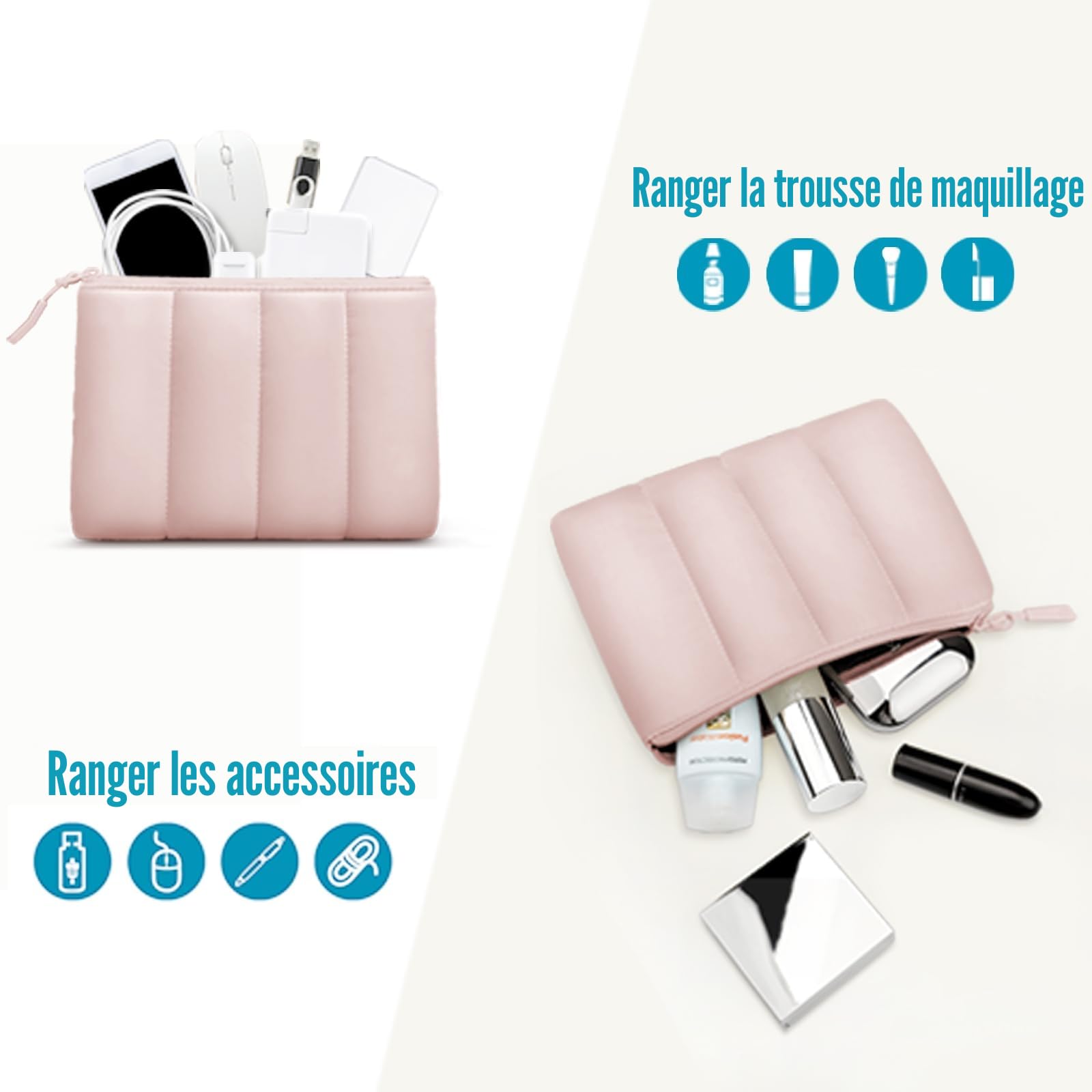 TECOOL Puffy Housse 13-13,3 Pouces pour MacBook Air 13 M5 M4 M3 M2 M1 2026-2018, MacBook Pro 13/14 M4 M3 M2 M1 2025-2016, Pochette Ordinateur PC Portable Rose