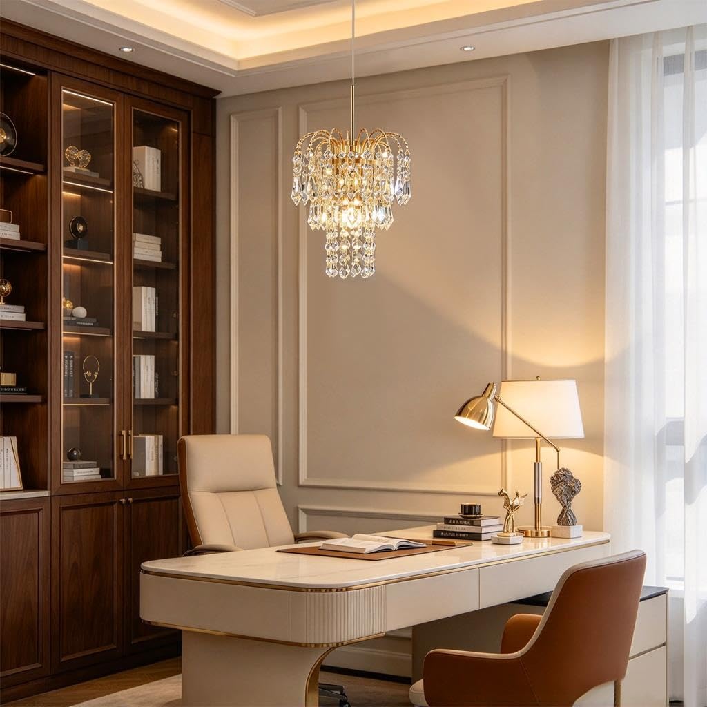Moderne Pendelleuchte Luxuriöser Kristallleuchter Mini Goldene Kronenleuchter Mit E14-Sockel 3-Farben Umschaltbar Höhenverstellbar Geeignet Für Schlafzimmer Flur Und Bettbereich