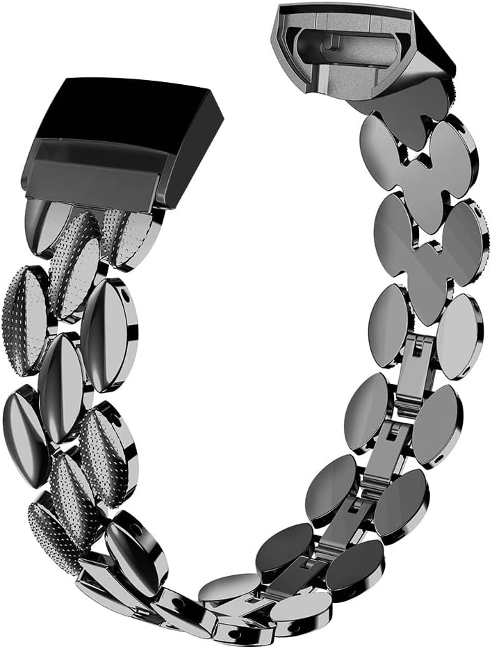 Wearlizer Compatible with Charge 3 Bands for Women for Fitbit Charge 4 Metal Replacement Charge 3 hr/Charge 4 Band Accessories Strap Bracelet Bangle Black