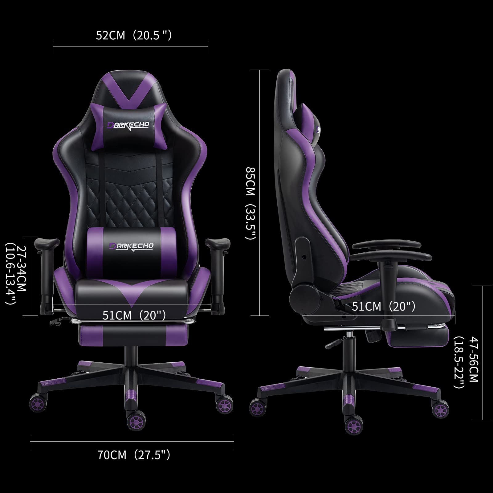 Darkecho Purple Gaming Chair with Footrest Massage Racing Office