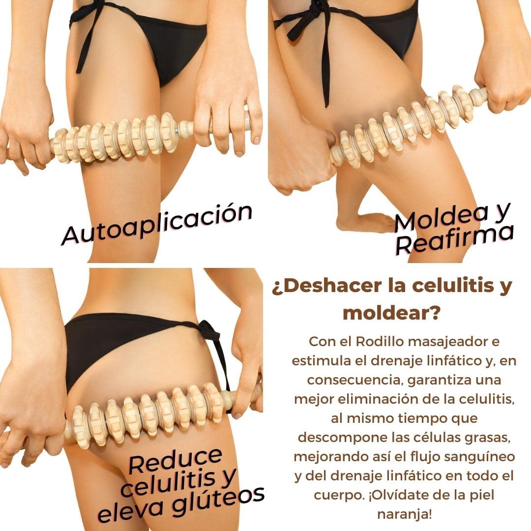 Masajeador Rodillo Anticelulítico | Masaje del cuerpo | Maderoterapia | Masajeador Madera 38 cm | Maderoterapia Estética España