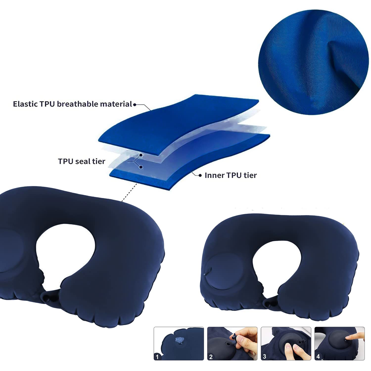 Cuscino Da Viaggio Gonfiabile A Forma Di U - Per Collo, Con Pompa Integrata, Ideale Per Aereo, Auto E Ufficio - Foto 7