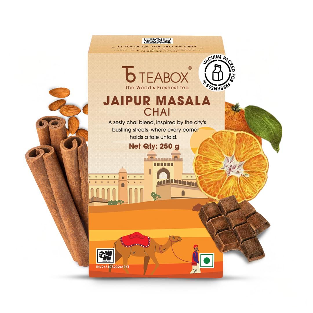 Teabox Jaipur Masala Chai 250 Grams | Inspired by the opulent palaces of Jaipur, a chai blend made with real spices | Blended With Cinnamon,Almond & Natural Orange-image-46