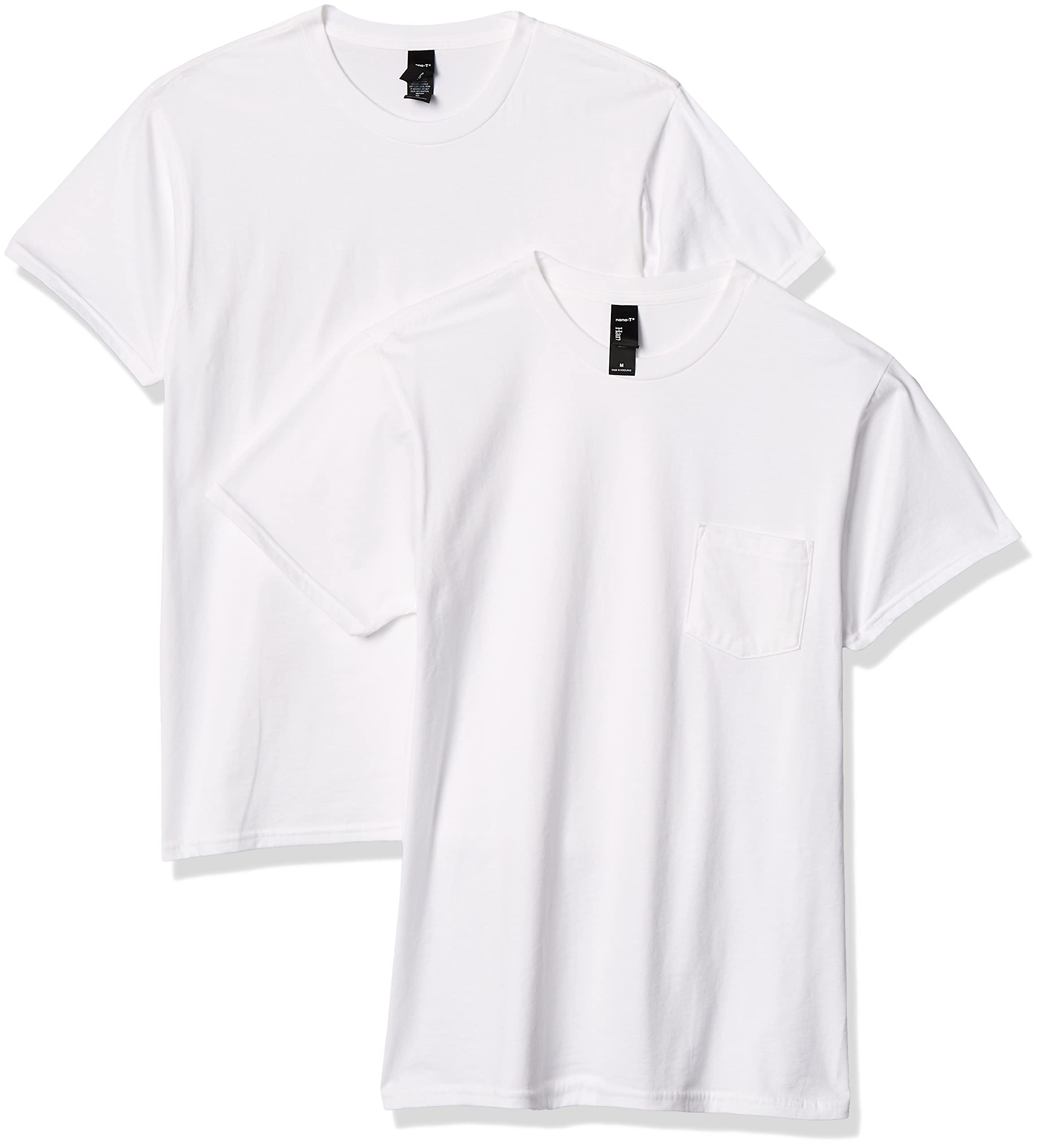 HanesMen's Nano Premium Cotton Pocket T-Shirt (Pack of 2), White, Medium
