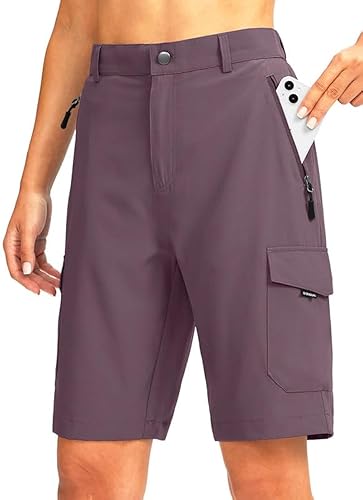 Pantalones cortos largos de golf de 10 pulgadas para mujer, con 5 bolsillos, longitud a la rodilla, ligeros, de secado rápido, para mujer