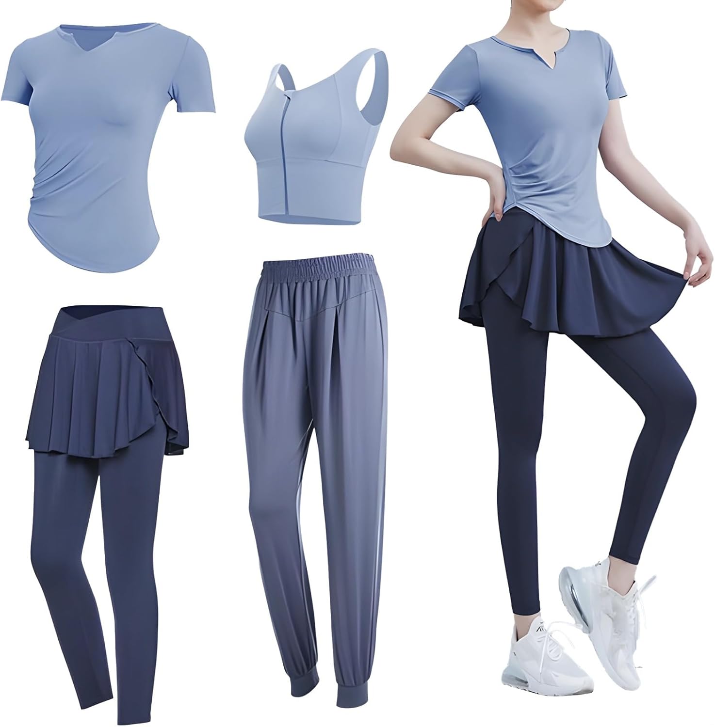 Women'S Yoga Exercise Kit, 4 Piece Pilates Clothing Set, Polyester Spandex, Includes Tank Sports Bra And Short Sleeves, Xxl Size Fits 135-150