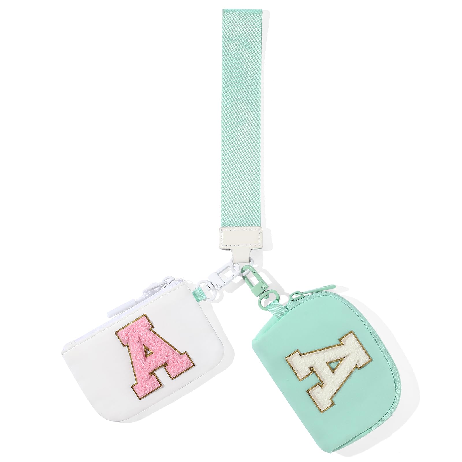 SENDEFN Mini Zip Around Dual Coin Pouch Wristlet Wallets for Women Portable Detachable Leather Keychain Pocket Purse