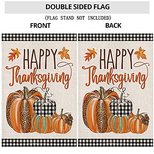 Ekorest THANK-FLAG-1 Happy Thanksgiving Fall Garden Flags For Outdoor,12X18 Double Sided,Harvest Buffalo Plaid Pumpkins Yard Flags,Small Thanksgiving Day Garden Decor thumb #2