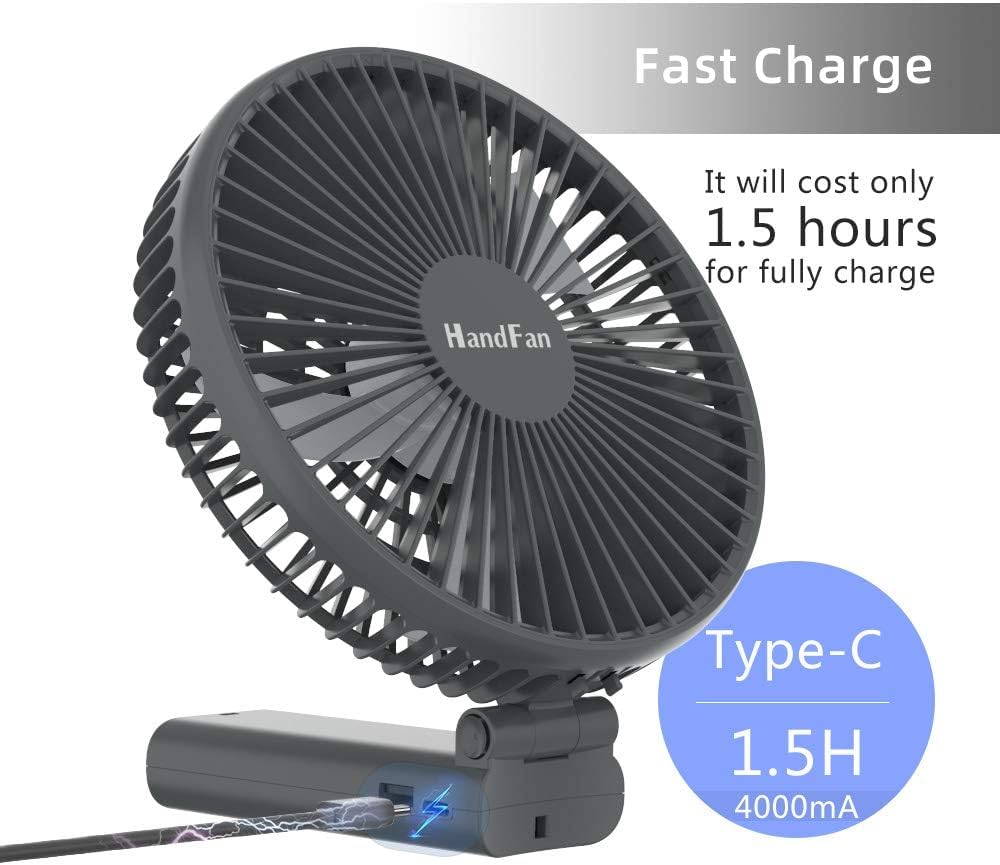 HandFan 6 Inch Handheld Fan with 4000mAh Battery 6 Speed Personal Fan, Strong Airflow, Cooling Desk Removable Base Design, 5-34H Working Time, 180° Foldable for Travel Outdoor Offi...
