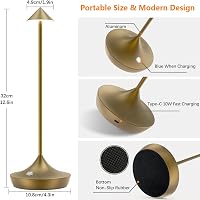 Lampă de masă LED fără fir, reîncărcabilă Hapfish, 6000 mAh, aluminiu, impermeabilă, mini lampă de masă reglabilă pentru exterior, negru 5