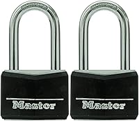 Vista 1 de Master Lock Black Vinyl Covered Aluminum Padlock with Key, Keyed-Alike Lock for Toolboxes, Gym Lockers, or Storage Locker, 2 Pack, 141TLF