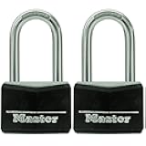 Black Vinyl Covered Aluminum Padlock with Key, Keyed-Alike Lock for Toolboxes, Gym Lockers, or Storage Locker, 2 Pack, 141TLF