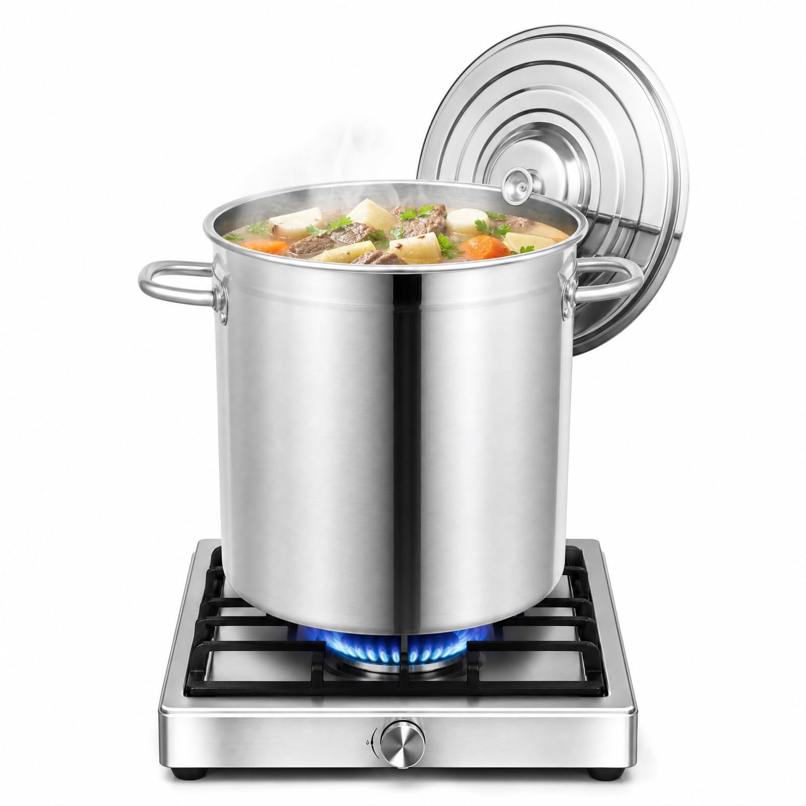 Olla de acero inoxidable de 35 L, 37 x 35 cm, olla grande con tapa para cocina de inducción, cocina de gas, eléctrica (35 L)