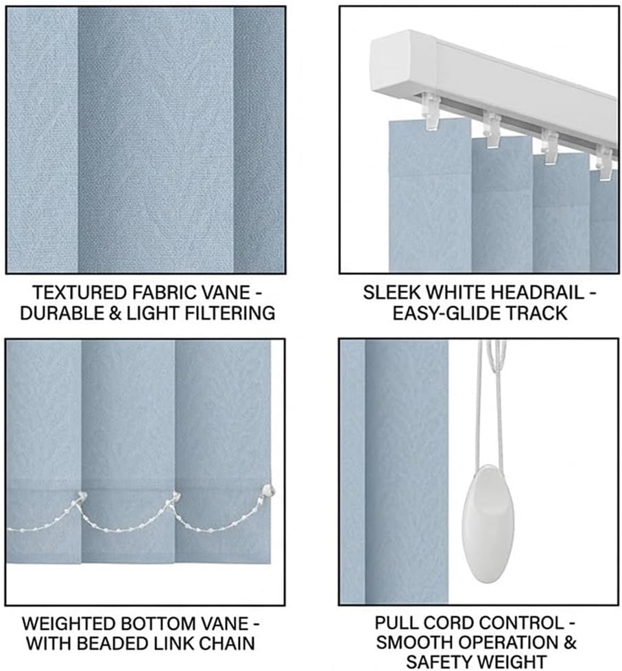Vertical Windows Blinds Light Blue for Sliding Glass Doors, Light Filtering Fabric Vertical Blinds 40"x78" 72"x53" 86"x94" Blackout Privacy Panel Window Shades 3.8" Slats Cordless(72" W*84" H)