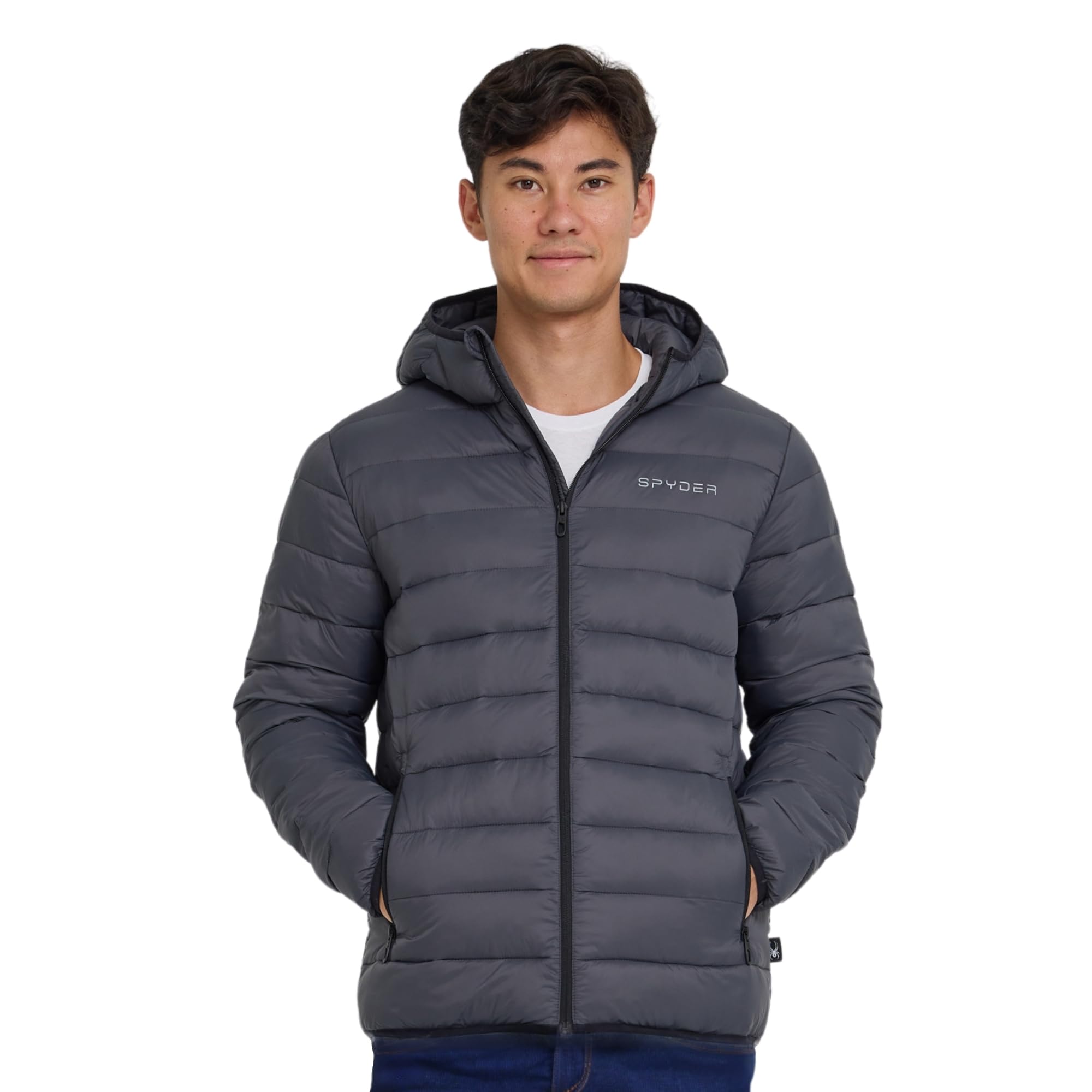 Spyder Packable Puffer Jacket Men with Hood, Lightweight Winter Jackets for Men