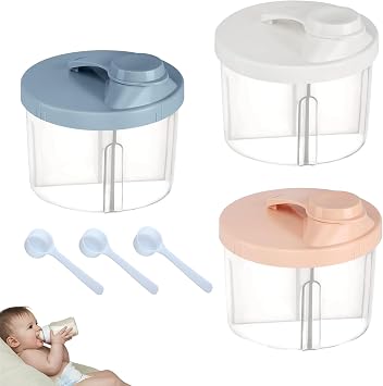 6 PCS Formula Powder Pots, Baby Milk Powder Dispenser Pots Rotatable Cover Protable Mam Formula Dispenser with 3 Scoops for Travel-Friendly Milk Dispensers Pot Pink Beige Blue