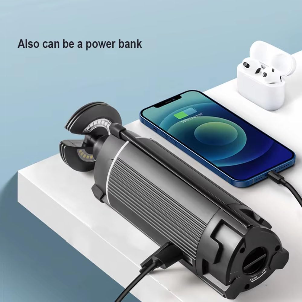 Linterna de camping LED telescópica, luz de camping portátil recargable USB, 3 modos de iluminación linterna LED fuerte al aire libre, luz de trabajo LED 10800 mah con soporte, para acampar al aire li