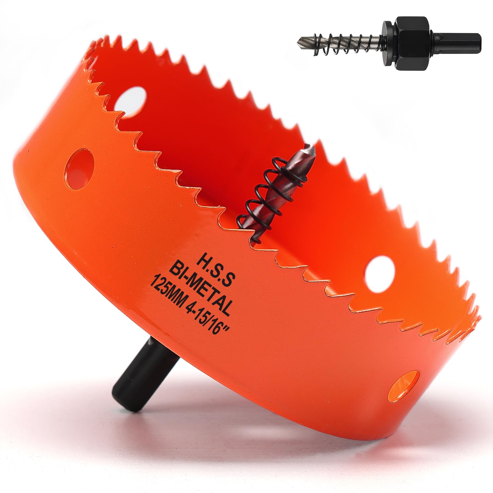 Hole Saw 125mm, Hole Saw with Drill Bit for Wood Orange Bi-Metal Hole Cutter Smooth Cutting for Soft Metal Drywall and Plastic