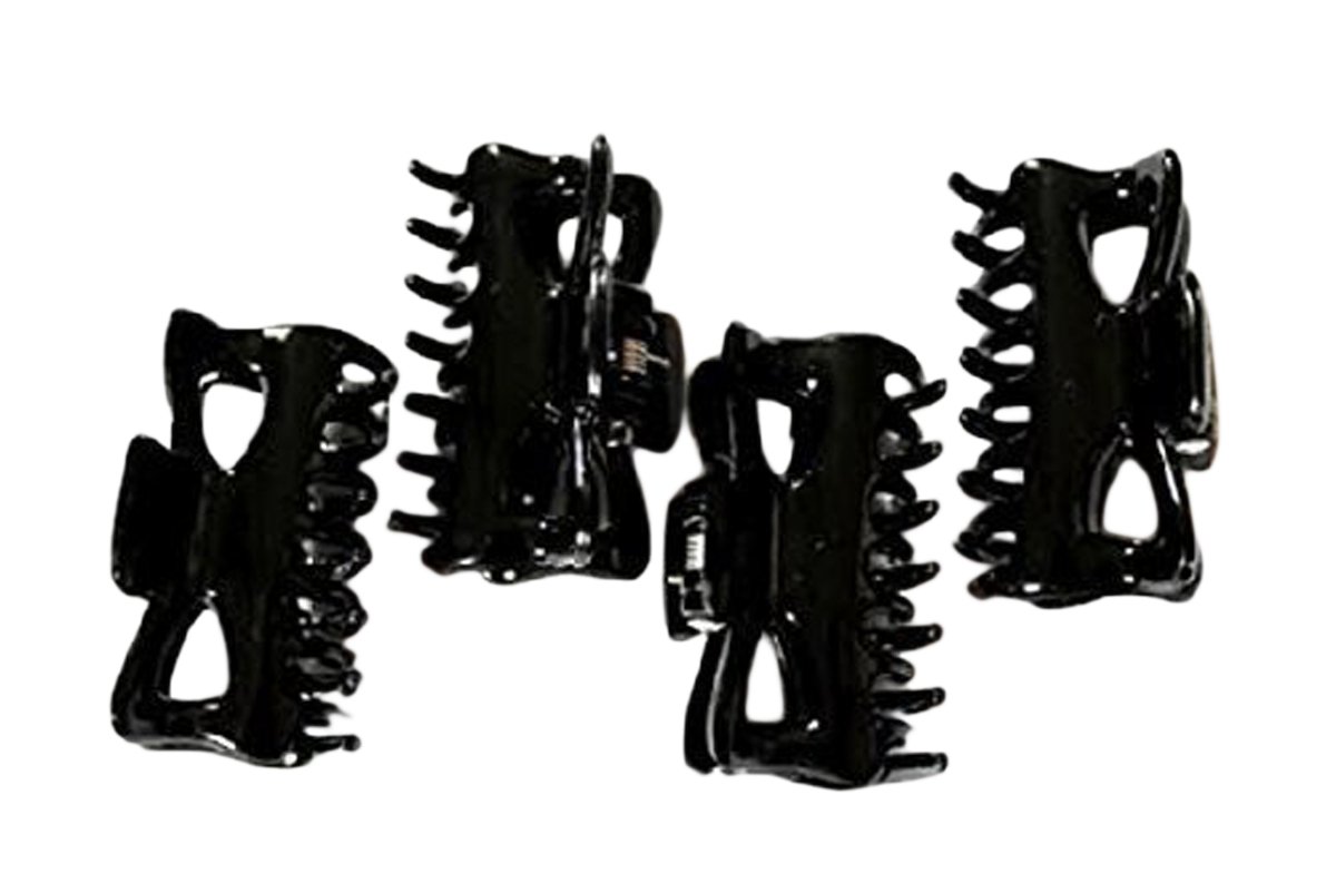 Set Of 4 Black Small Hair Claw Clip Butterfly Design Bull Dog Hair Clip