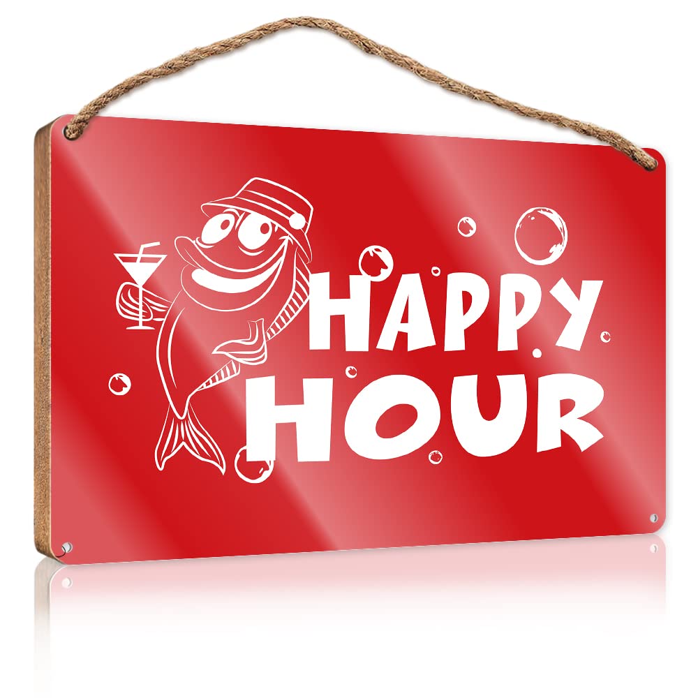 FRINTOXA Funky Home Decor Happy Hour Fish Royal Wooden Sign(20X30CM)