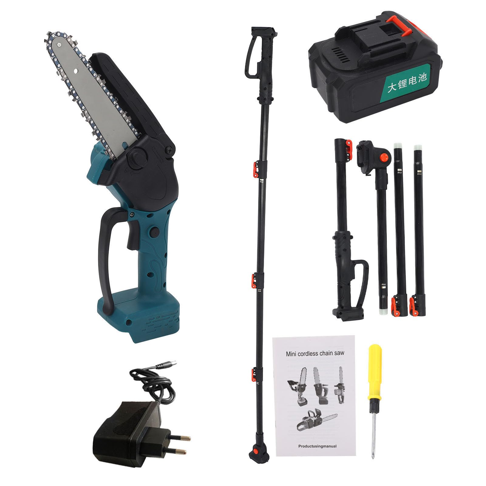 2 en 1 scie à perche sans fil Mini tronçonneuse 21V batterie tronçonneuse à main scie à chaîne sécateur tronçonneuse pour la coupe des arbres