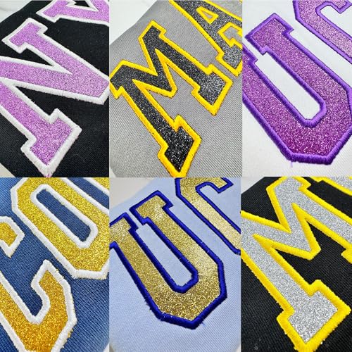 Custom Embroidered Glitter Sweatshirt and Hoodie, University, City, College, Custom Text On Sleeve, Add Your Own Text, Perfect Gifts4