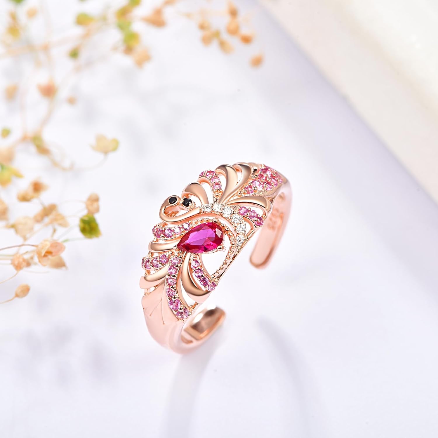 Flamingo Ring 925 Sterling Sliver Animal Ring Cubic Zirconia Adjustable Rings Flamingo Jewelry Gifts for Women Wife Girlfriend