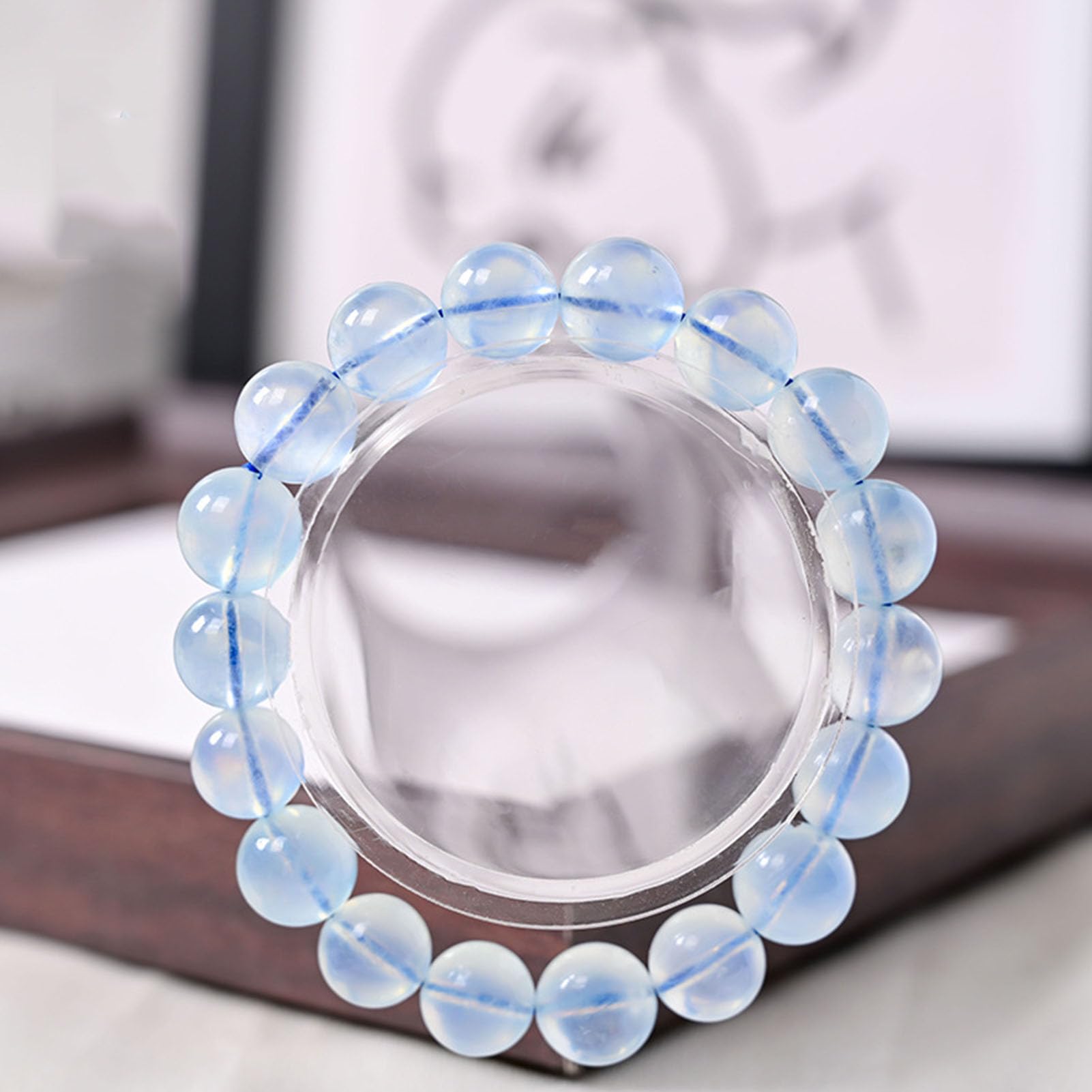 Braccialetti Elastici Acquamarina Azzurra Bracciale Acquamarina per Donna Uomo, Perline Elasticizzate in Cristallo Blu Naturale per calmare energia e alleviare Lo Stress, Regalo,10MM