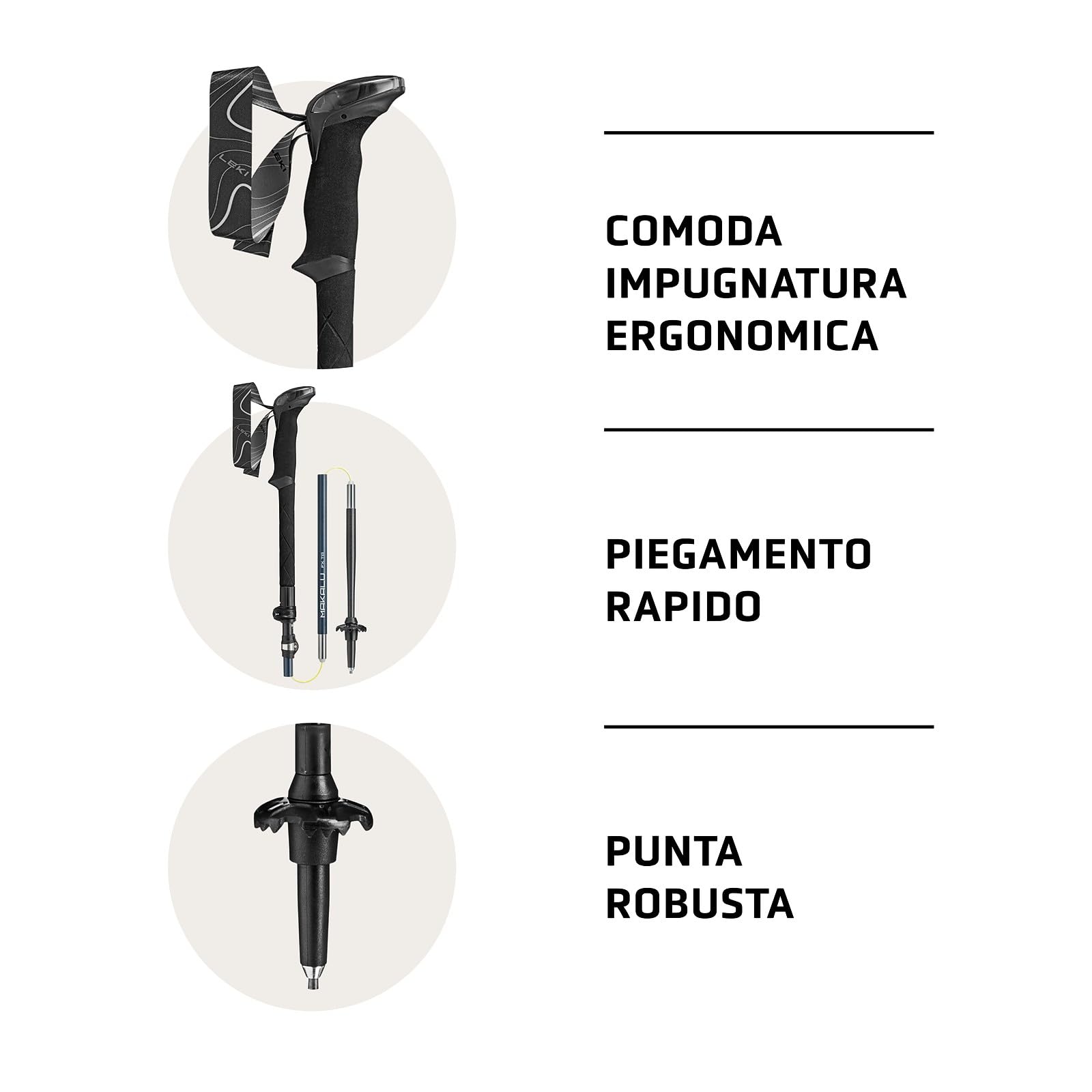 LEKI Makalu FX Ta - Bastoni da Trekking Pieghevoli in Alluminio (100-130 cm), con Piastra da Trekking, Regolabili con Impugnatura Aergon Air